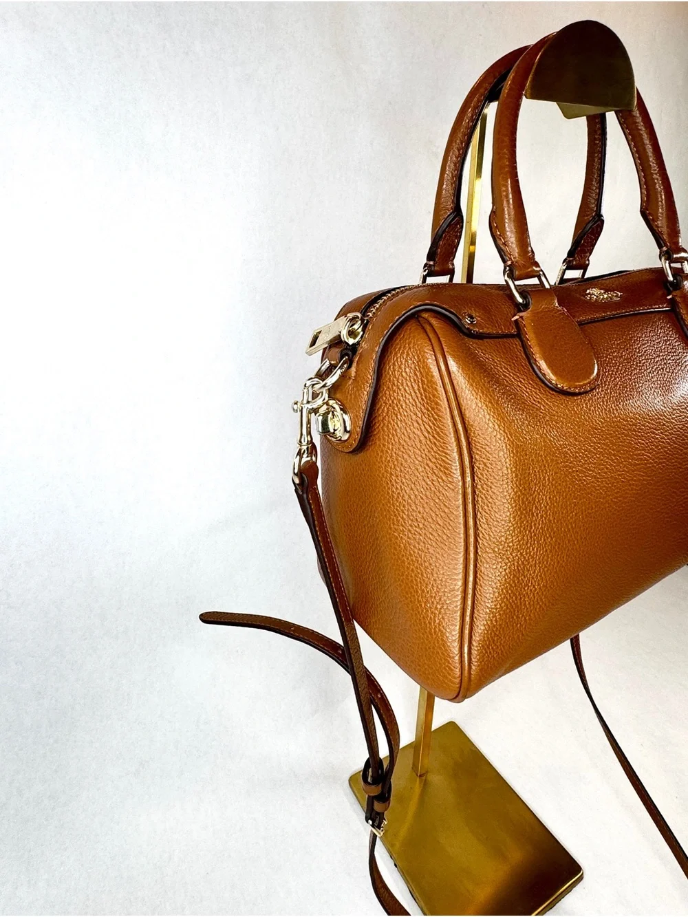 Coach Mini Bennett Satchel F36677 Pebbled Leather Saddle Brown Crossbody Bag